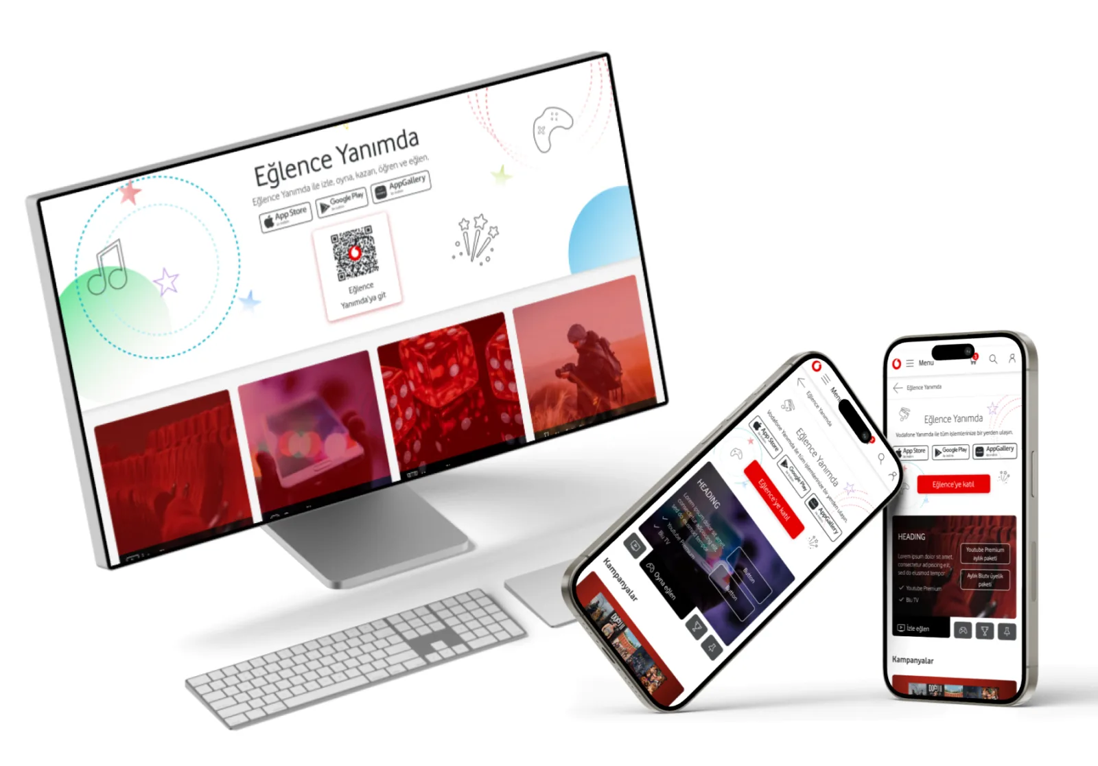 Vodafone “Eğlence Yanımda” entertainment landing page — desktop and mobile